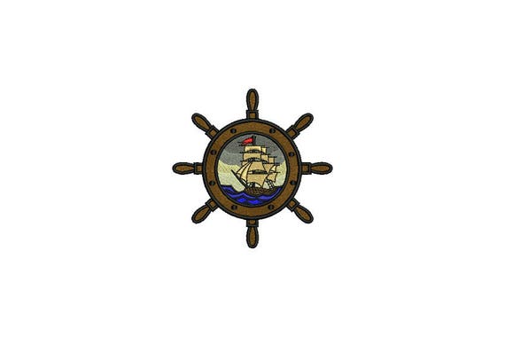 Ships Wheel 2 Nautical Machine Embroidery File design 4x4 inch hoop - Silhouette Boat