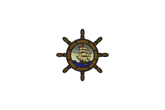 Ships Wheel 2 Nautical Machine Embroidery File design 4x4 inch hoop - Silhouette Boat