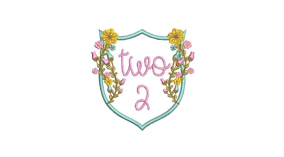 Pretty Flower Crest TWO Machine Embroidery File design 4x4 inch hoop - 2nd Birthday Design - Floral Crest