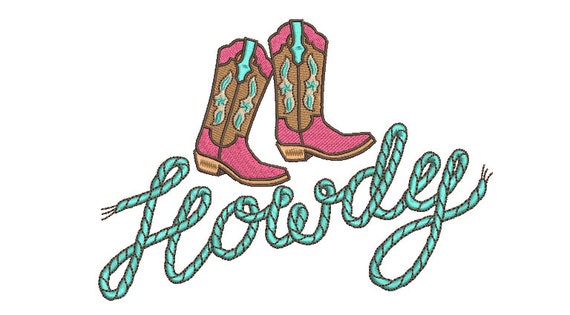 Cowgirl Boots Howdy Machine Embroidery File design - 5x7 inch hoop - Western Embroidered Patch Design Download