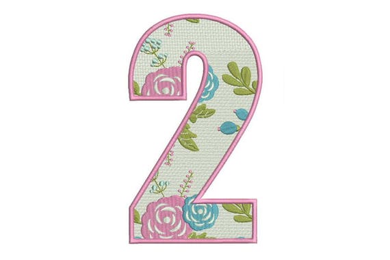 Number 2 - TWO - Floral - Second Birthday-  Machine Embroidery File design - 5x7 hoop - embroidery design