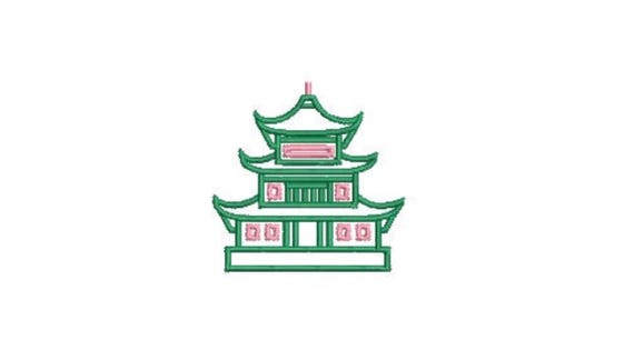 Pagoda Embroidery Design - Mini Pagoda - Chinoiserie Chic Design - 4x4 inch hoop - 5cm- Machine Embroidery Design