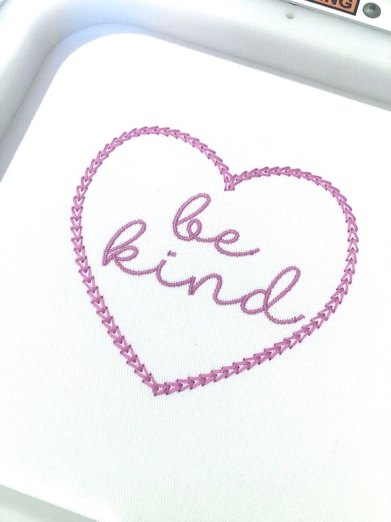 Chainstitch heart be kind - Machine Embroidery File design - 4x4 inch hoop - Monogram Frame