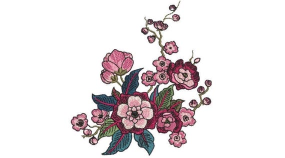 Chinoiserie Floral - Machine Embroidery File design  - 5 x 7 inch hoop - instant download