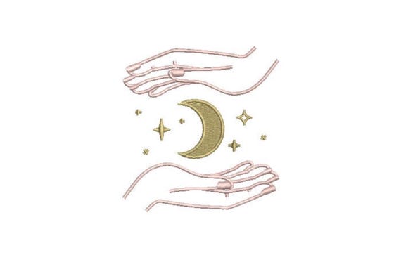 Moon Stars Hands Embroidery Design -  Moon Child Machine Embroidery File design - 4x4 inch hoop - instant download