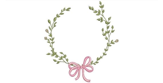 Pink Green Bow Wreath Monogram Frame Machine Embroidery File design 5x7 inch hoop
