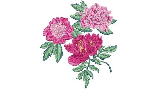 Three Peonies Machine Embroidery File design 8 x 12 inch hoop - Peony Embroidery File - Flower Jumbo Hoop Embroidery Design