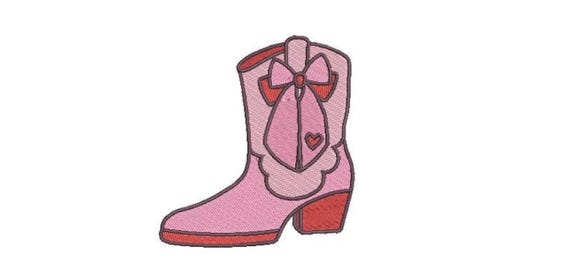 Cowgirl Boot and Heart Bow Machine Embroidery File design - 4x4 inch hoop - Western Embroidery - Coquette Embroidery