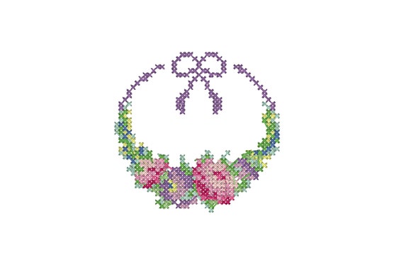 Cross Stitch Bow Wreath Machine Embroidery File design 4x4 inch hoop
