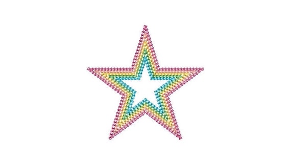 Chain Stitch Star - Machine Embroidery File design - 4x4 inch hoop - Monogram Frame - Five Row Chainstitch