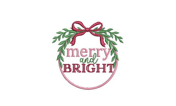 Christmas Embroidery -Merry & Bright Ornament - Machine Embroidery File design 4x4 inch hoop - instant download