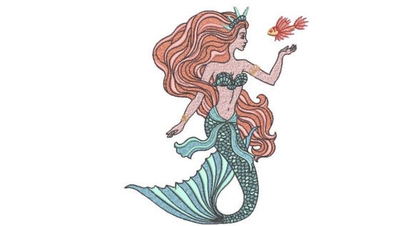 Mermaid Fish embroidery Design - Mermaid Machine Embroidery File design - 6x10 inch hoop - Seafoam