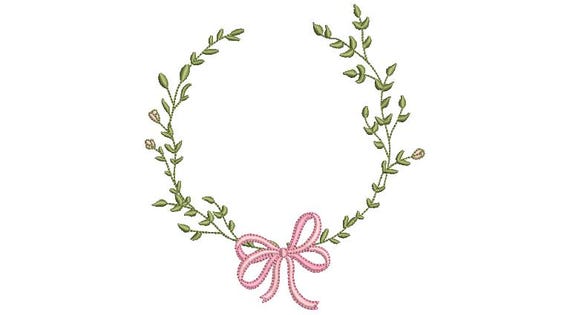 Pink Green Bow Wreath Monogram Frame Machine Embroidery File design 5x7 inch hoop