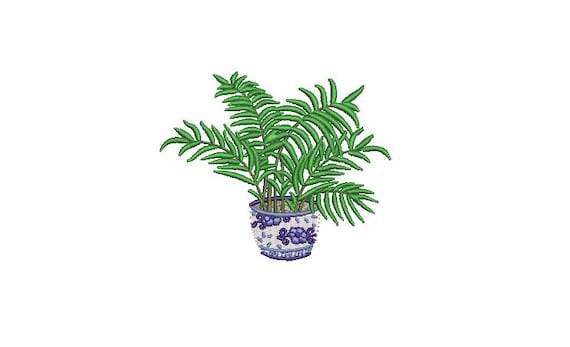 Chinoiserie Palm Embroidery - Hamptons Pot Plant - Machine Embroidery File design - 4 x 4 inch hoop - Instant Download