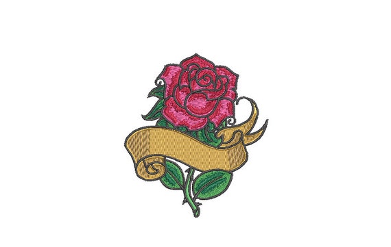 Rose Banner Tattoo Machine Embroidery File design - 4 x 4 inch hoop - Rose Embroidery File