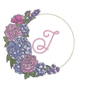 Hydrangea Rose Monogram Frame - Machine Embroidery File design - 5x7 inch hoop - Monogram Frame