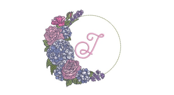 Hydrangea Rose Monogram Frame - Machine Embroidery File design - 5x7 inch hoop - Monogram Frame