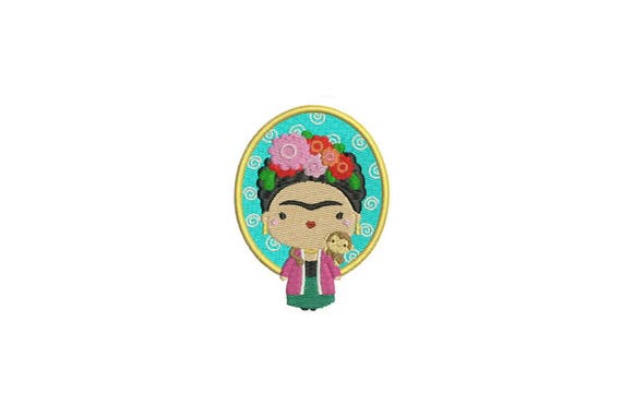 Mexican Girl and Monkey Machine Embroidery File design 4x4 inch hoop Embroidery Patch