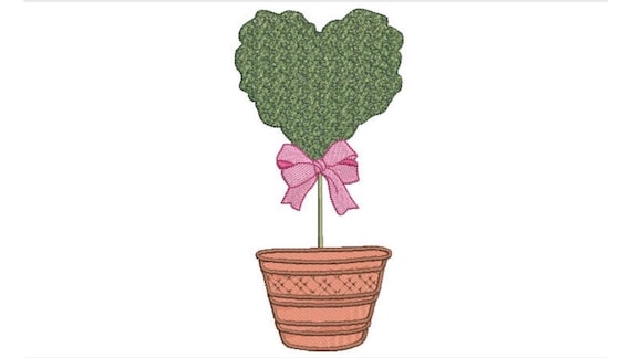 Heart Topiary Tree Embroidery Design -  Machine Embroidery File design - 5 x 7 inch hoop - Instant Download