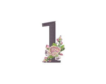 Number 1 - ONE - Bouquet - First Birthday-  Machine Embroidery File design - 4x4 hoop - embroidery design