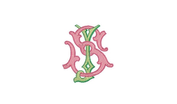 Antique J S  Monogram or S J  -  Machine Embroidery File design - 3x3 inch hoop - Vintage Monogram Design