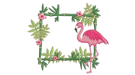 Flamingo Bamboo Monogram Frame -Machine Embroidery File design - 6x10 hoop - instant download