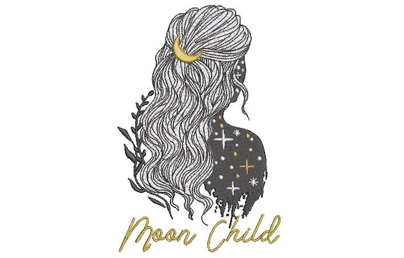 Moon Child Boho Girl Machine Embroidery File design 5 x 7 inch hoop - instant download