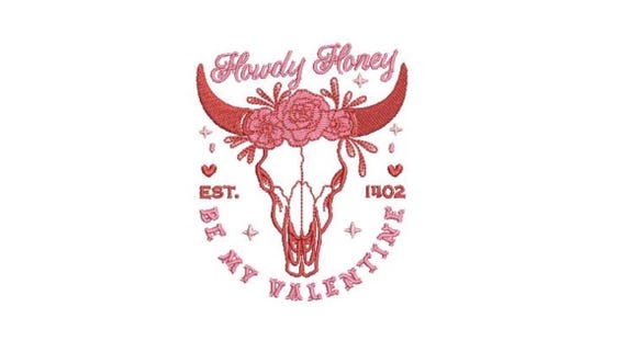Valentine Embroidery Design = Western Embroidery - Machine Embroidery File design -  4x4 inch hoop - Cowgirl Machine Embroidery