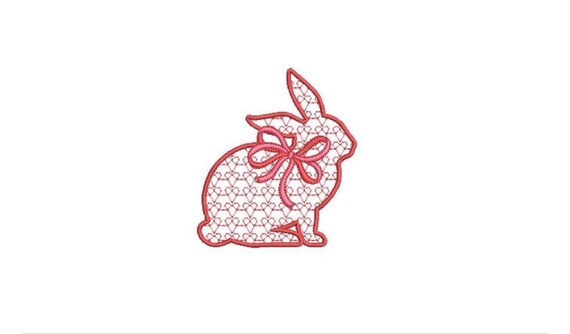 Valentine Hearts Bunny with bow  - Machine Embroidery File design 4 x 4 inch hoop - Easter Embroidery Design