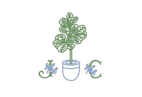 Fiddle Leaf Embroidery - Hamptons Pot Plant - Machine Embroidery File design - 4 x 4 inch hoop - Instant Download