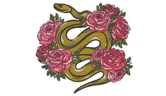 Snake Roses Embroidery Design -  Urban Machine Embroidery File design - 8x8 inch hoop - instant download