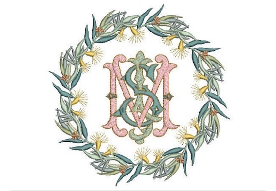 Eucalyptus Flower Wreath Wreath- Machine Embroidery File design - 8 x 8 inch hoop - monogram Frame - Instant download