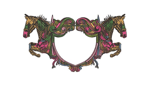 Decorative Horse Monogram Frame - 5x7 inch or 13x18cm hoop - Machine Embroidery - Digital Download