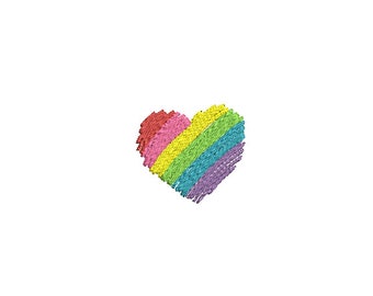 Rainbow Scribble Heart Machine Embroidery File design 4 x 4 inch hoop - 5cm mini