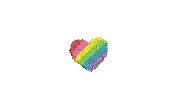 Rainbow Scribble Heart Machine Embroidery File design 4 x 4 inch hoop - 5cm mini