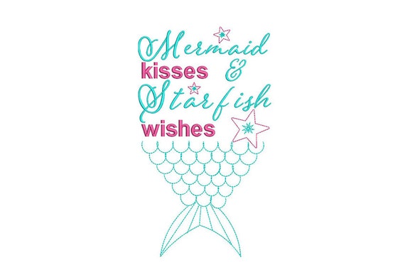 Machine Embroidery Mermaid Kisses Starfish Wishes - Machine Embroidery File design 2 hoop sizes Instant download