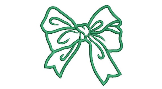 Pretty Green Bow Applique Machine Embroidery File design 5x7 hoop - Ribbon Bow Applique Download