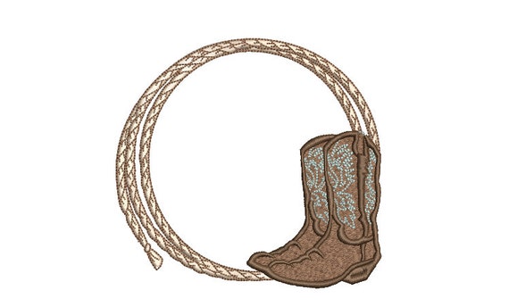 Cowboy Rope and Boots Machine Embroidery File design - 5x7 inch hoop - Monogram Frame