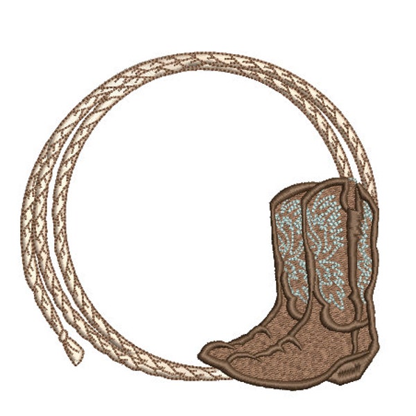 Cowboy Rope and Boots Machine Embroidery File design - 5x7 inch hoop - Monogram Frame