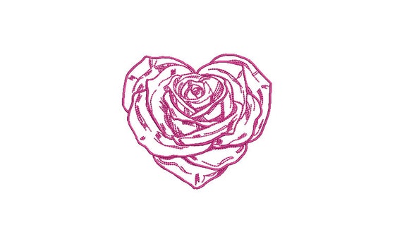 Rose Heart Machine Embroidery File design - 4 x 4 inch hoop - Love Embroidery Design