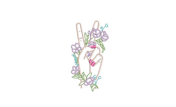 Peace Flowers Hand Machine Embroidery File design - 4x4 inch hoop - Peace embroidery design