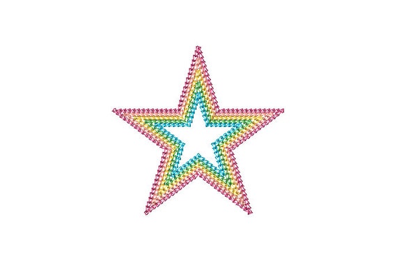 Chain Stitch Star - Machine Embroidery File design - 4x4 inch hoop - Monogram Frame - Five Row Chainstitch