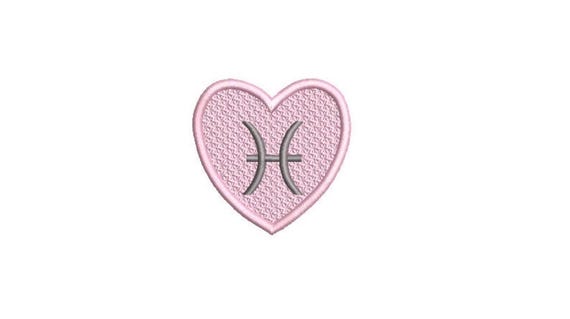 Pisces Heart Patch Zodiac Embroidery Design - Machine Embroidery File designs - 4x4 inch hoop - instant download - Star Signs Embroidery