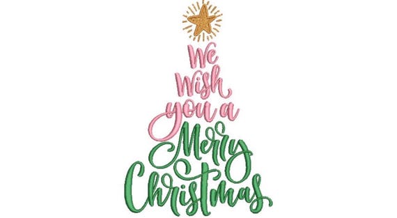 Merry Christmas Tree Embroidery - Machine Embroidery File design  - 5x7 inch hoop - Xmas Embroidery