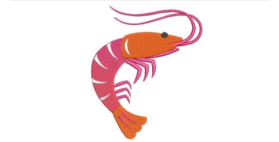 Prawn Machine Embroidery File design - 6 x 10 inch hoop - Shrimp Embroidery Design Instant Download