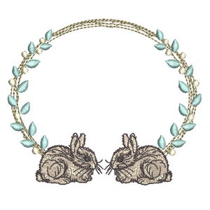 Bunny Monogram Frame  - Machine Embroidery File design 5 x 7 inch hoop - Easter Embroidery Design