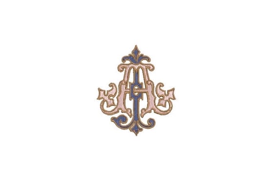 Antique J A  Monogram or A J  -  Machine Embroidery File design - 3x3 inch hoop - Vintage Monogram Design