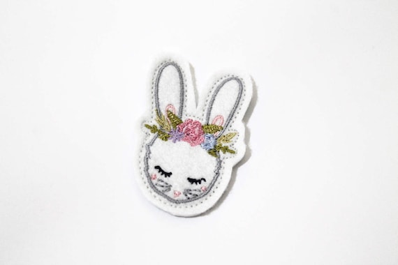 ITH Vintage Bunny With Flower Crown with Bow Machine Embroidery File design 4 x 4 inch hoop In The Hoop bunny feltie