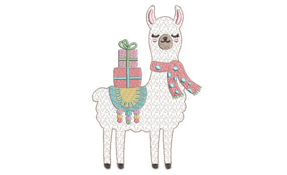 Llama Presents - Machine Embroidery File design 5x7 inch hoop - Fancy Fill Llama Embroidery Design