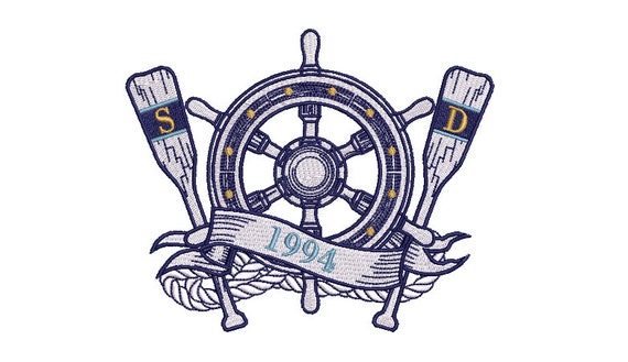 Nautical Ship Wheel Oars Machine Embroidery File design - 5x7 inch hoop -  instant download